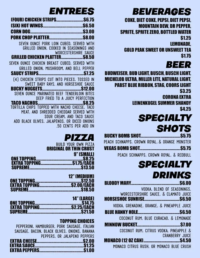 A menu of the pizza hut restaurant